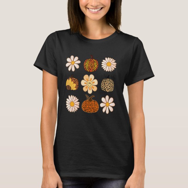 Leopard Pumpkin Floral Fall season vibes for Autum T-Shirt (Front)
