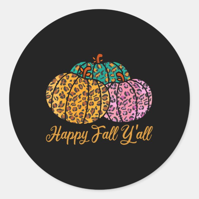 Leopard Pumpkin Happy Fall Yall Autumn Pumpkin Sea Classic Round Sticker (Front)