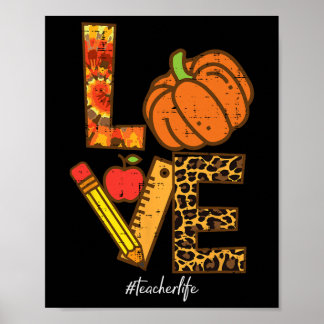 Leopard Pumpkin Love Teacher Life Thanksgiving Fal Poster