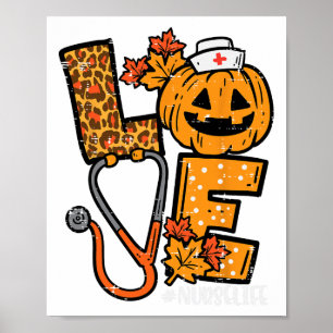 Leopard Pumpkin Nurse Halloween Costume Fall Scrub Poster