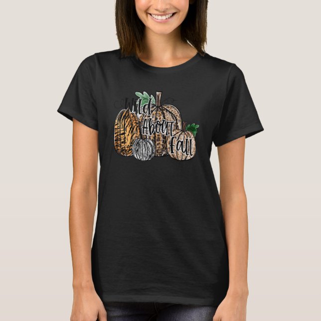 Leopard Pumpkin Patch Wild About Fall Thanksgiving T-Shirt (Front)
