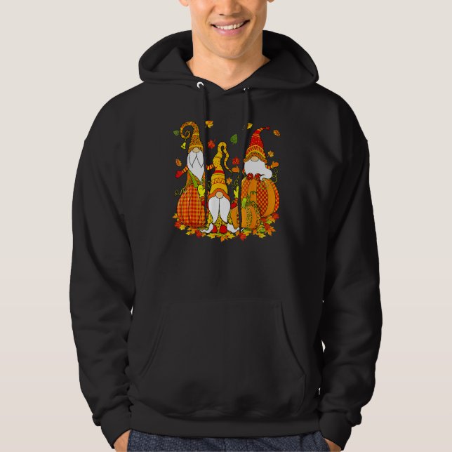 Leopard Pumpkin Print Plaid Gnomes Fall Autumn Tha Hoodie (Front)