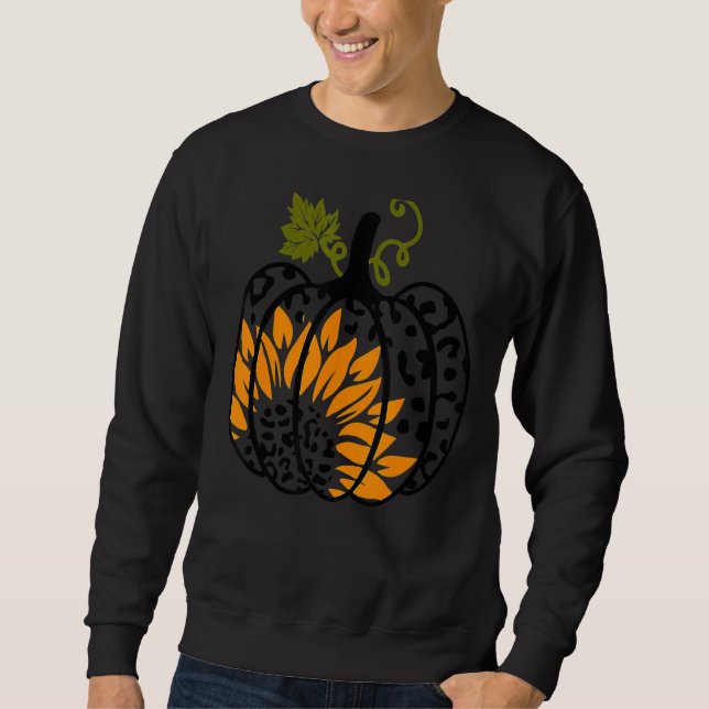 Leopard Pumpkin Sunflower Fall Autumn Halloween Th Sweatshirt (Front)