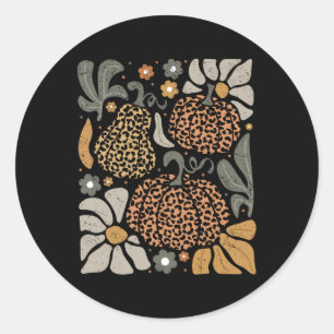 Leopard Pumpkin With Flowers Boho Floral Thanksgiv Classic Round Sticker