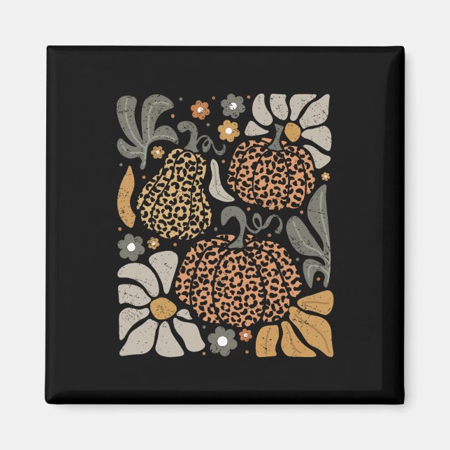 Leopard Pumpkin With Flowers Boho Floral Thanksgiv Magnet (Front)
