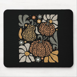 Leopard Pumpkin With Flowers Boho Floral Thanksgiv Mouse Pad