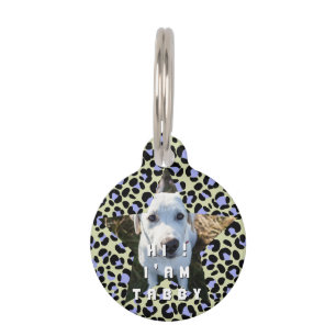 Leopard Purple Black Photo Personalised Pet Tag