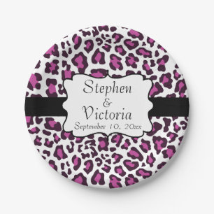 Leopard Purple Black White Custom Paper Plates