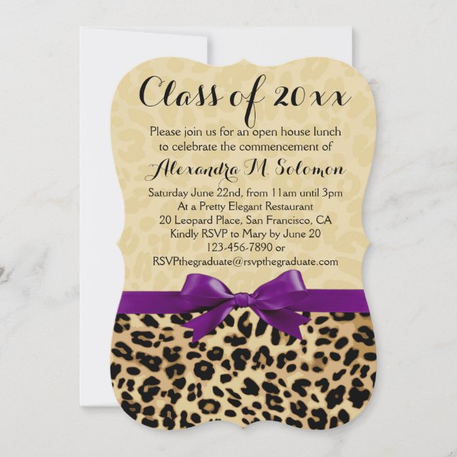Leopard Purple Bow Graduation/Party Invitation (Front)