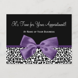 Leopard Purple Ribbon Salon Appointment Reminder Postcard