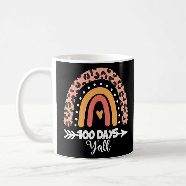 Leopard Rainbow 100 Days Y'all 100th Day Of School Coffee Mug (Left)