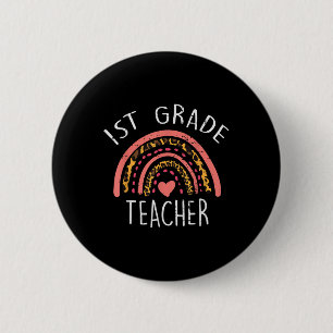 Leopard Rainbow 1st Grade Teacher First Day Of Sch 6 Cm Round Badge