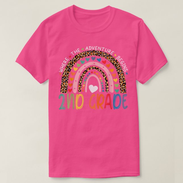 Leopard Rainbow 2nd Grade Where The Adventure Begi T-Shirt (Design Front)