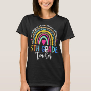 Leopard Rainbow 5th Grade Teacher Back To School T-Shirt