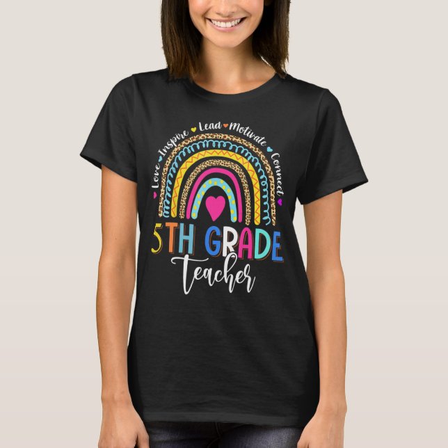 Leopard Rainbow 5th Grade Teacher Back To School T-Shirt (Front)