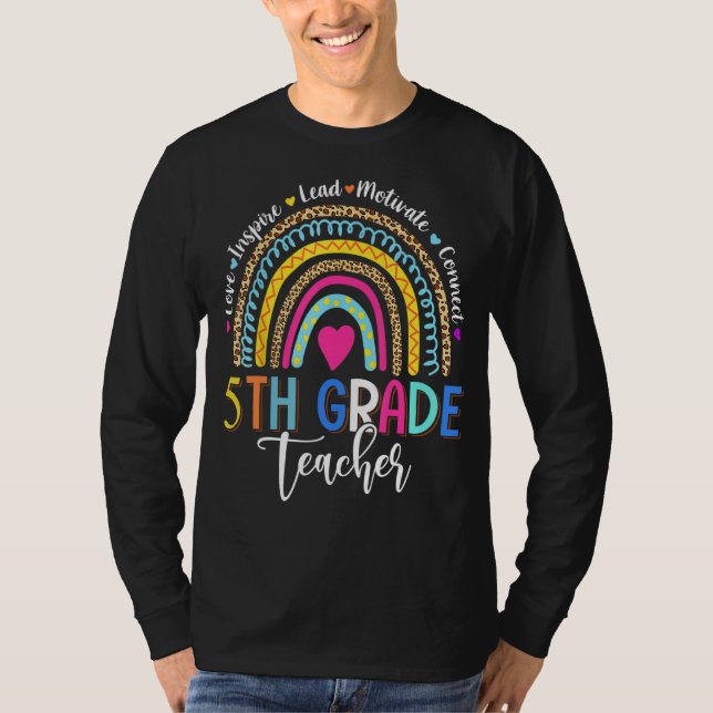 Leopard Rainbow 5th Grade Teacher Back To School T-Shirt (Front)