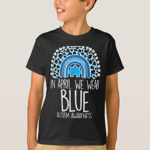 Leopard Rainbow April We Wear Blue Autism Awarenes T-Shirt