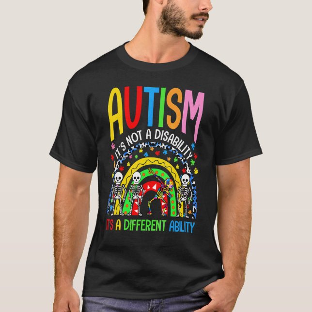 Leopard Rainbow Autism Awareness Puzzle Skeleton T-Shirt (Front)