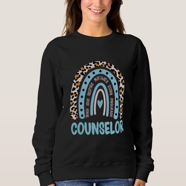 Leopard Rainbow Back To School Rainbow Counselor L Sweatshirt (Front)