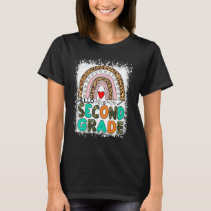 Leopard Rainbow Bleached Back To School Hello Seco T-Shirt