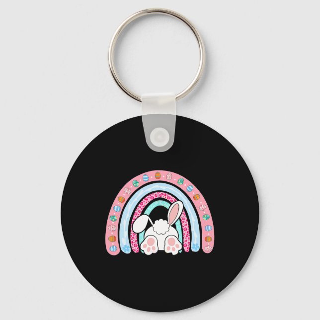 Leopard Rainbow Easter Bunny Rabbit Happy Easter T Key Ring (Front)