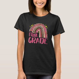 Leopard Rainbow First Grade Teacher Team 1st Back T-Shirt