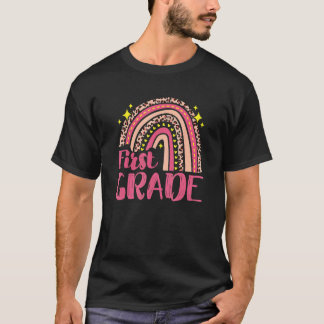 Leopard Rainbow First Grade Teacher Team 1st Back T-Shirt