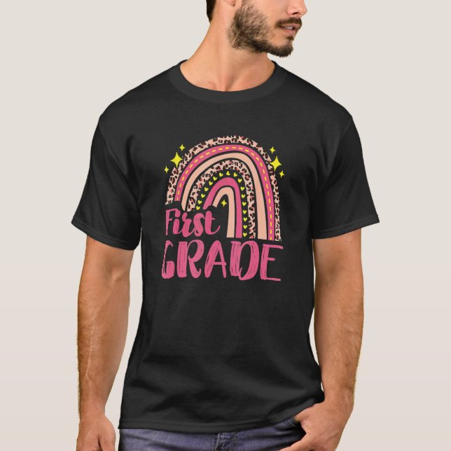Leopard Rainbow First Grade Teacher Team 1st Back  T-Shirt (Front)