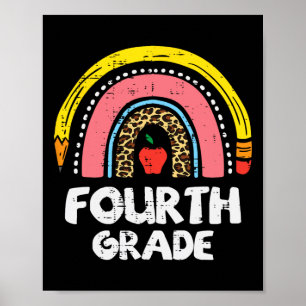 Leopard Rainbow Fourth Grade 4th First Day School  Poster