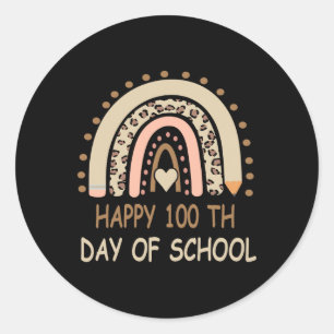 Leopard Rainbow Happy 100th Day School Cute 100 Da Classic Round Sticker