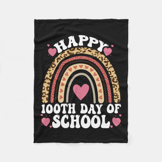 Leopard Rainbow Happy 100th Day School Cute 100 Da Fleece Blanket (Front)