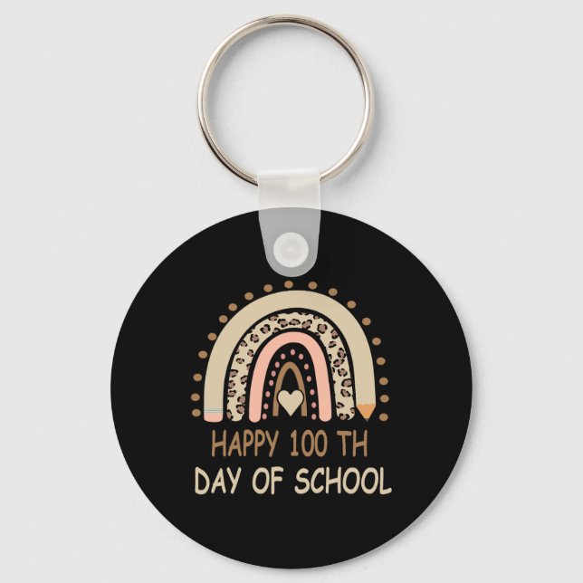 Leopard Rainbow Happy 100th Day School Cute 100 Da Key Ring (Front)