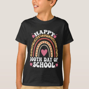Leopard Rainbow Happy 100th Day School Cute 100 Da T-Shirt