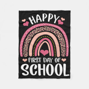 Leopard Rainbow Happy First Day Of School Teacher  Fleece Blanket