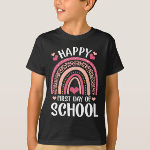 Leopard Rainbow Happy First Day Of School Teacher  T-Shirt
