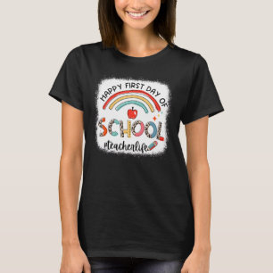 Leopard Rainbow Happy First Day Of School Teacher  T-Shirt