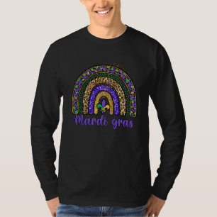 Leopard Rainbow Happy Mardi Gras Women Girls T-Shirt