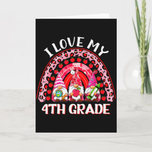 Leopard Rainbow I Love My 4th Grade Gnome Teacher Card