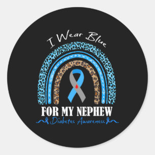 Leopard Rainbow I Wear-blue For My Nephew Diabetes Classic Round Sticker