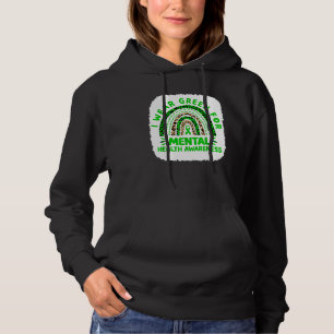 Leopard Rainbow I Wear Green For Mental Health Awa Hoodie