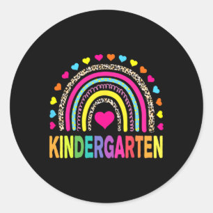 Leopard Rainbow Kindergarten Teacher First Day of  Classic Round Sticker