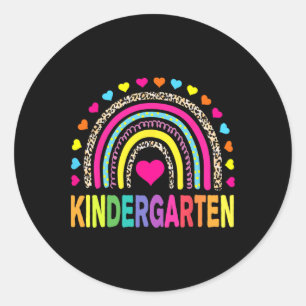 Leopard Rainbow Kindergarten Teacher First Day Of  Classic Round Sticker