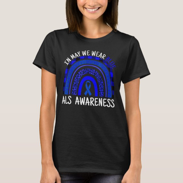 Leopard Rainbow May We Wear Blue Als Awareness Mon T-Shirt (Front)