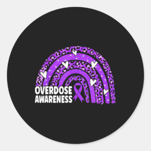 Leopard Rainbow Overdose Awareness Month Purple Ri Classic Round Sticker