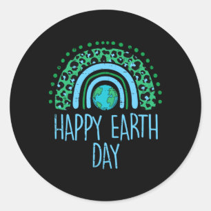Leopard Rainbow Planet Happy Earth Day Cute Teache Classic Round Sticker