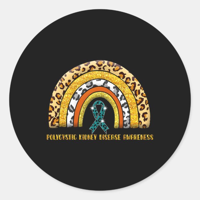 Leopard Rainbow Polycystic Kidney Disease Warrior  Classic Round Sticker (Front)