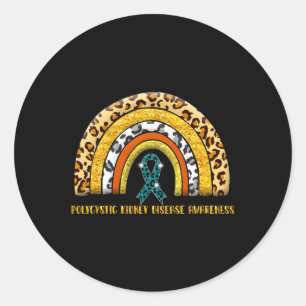 Leopard Rainbow Polycystic Kidney Disease Warrior Classic Round Sticker