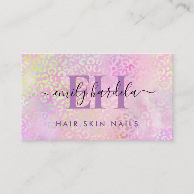 Leopard Rainbow Professional Salon  Business Card (Front)