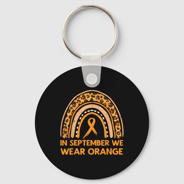 Leopard Rainbow September We Wear Orange Leukaemia Key Ring (Front)