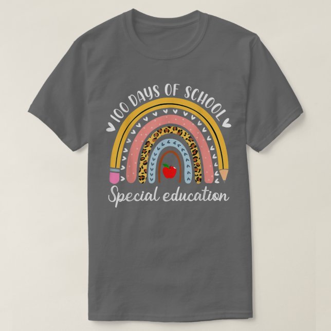 Leopard Rainbow Special Education Funny 100 Days O T-Shirt (Design Front)